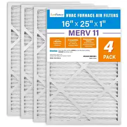 Walmart LotFancy 16x25x1 Air Filters, 4 Pack, MERV 11 Pleated HVAC AC Furnace Air Filters offer