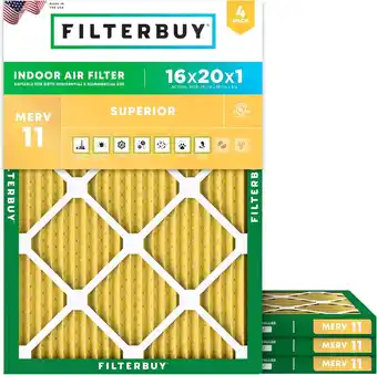 Walmart Filterbuy 16x20x1 MERV 11 Allergen Defense, Pleated HVAC AC Furnace Air Filters (4-Pack) offer
