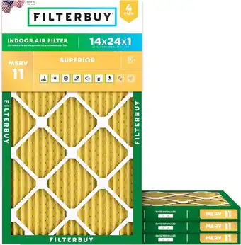 Walmart Filterbuy 14x24x1 MERV 11 Allergen Defense, Pleated HVAC AC Furnace Air Filters (4-Pack) offer