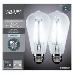 Walmart Better Homes & Gardens LED Vintage Light Bulb, ST19 60W Eqv, Daylight Clsc Filament, E26, Dim - 2 Pk offer