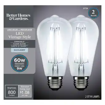 Walmart Better Homes & Gardens LED Vintage Light Bulb, ST19 60W Eqv, Daylight Clsc Filament, E26, Dim - 2 Pk offer
