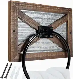Walmart Autumn Alley Wooden Barn Door Towel Ring|Galvanized Metal offer