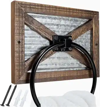 Walmart Autumn Alley Wooden Barn Door Towel Ring|Galvanized Metal offer
