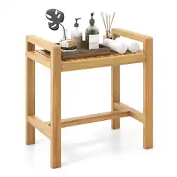 Walmart Gymax Teak Wood Shower Bench Solid Wood Stool for Inside Shower Shaving Legs Natural offer