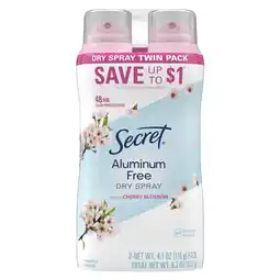 Walmart Secret Dry Spray Aluminum Free Deodorant for Women, Cherry Blossom, 4.1oz, Pack of 2 offer