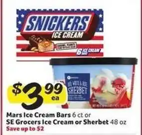 Winn Dixie Mars Ice Cream Bars or SE Grocers Ice Cream or Sherbet offer