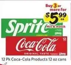 Winn Dixie 12 Pk Coca-Cola Products 12 oz cans offer