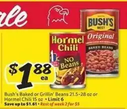 Winn Dixie Bush's Baked or Grillin' Beans / Hormel Chili offer