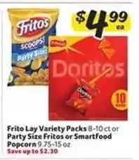 Winn Dixie Frito Lay Variety Packs or Party Size Fritos or Smartfood Popcorn offer