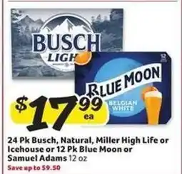 Winn Dixie Busch, Natural, Miller High Life, Icehouse, Blue Moon, Samuel Adams offer