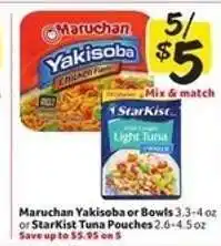 Winn Dixie Maruchan Yakisoba or Bowls or StarKist Tuna Pouches offer