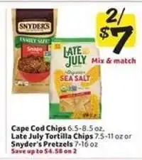 Winn Dixie Cape Cod Chips, Late July Tortilla Chips, Snyder's Pretzels offer