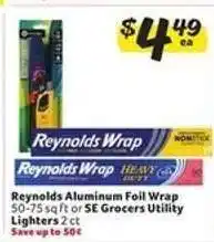 Winn Dixie Reynolds Aluminum Foil Wrap or SE Grocers Utility Lighters offer