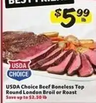 Winn Dixie USDA Choice Beef Boneless Top Round London Broil or Roast offer