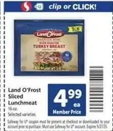 Safeway Land O’Frost Sliced Lunchmeat offer