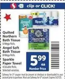 Safeway Quilted Northern Bath Tissue, Angel Soft Bath Tissue, Sparkle Paper Towel offer