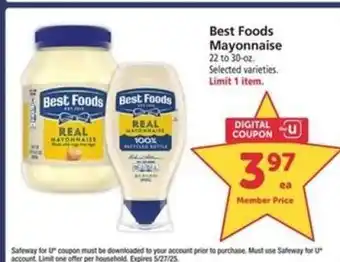 Safeway Best Foods Mayonnaise offer