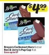 Winn Dixie Breyers Carbsmart Bars or Ben & Jerry's Pup Cup offer
