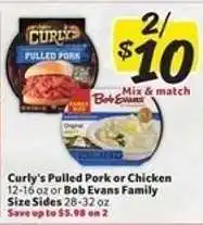 Winn Dixie Curly's Pulled Pork or Chicken, Bob Evans Family Size Sides offer