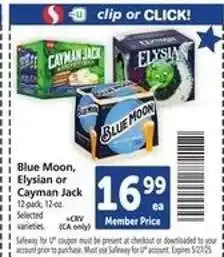Safeway Blue Moon, Elysian or Cayman Jack offer