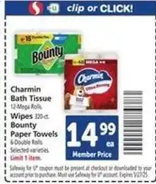 Safeway Charmin Bath Tissue, Bounty Paper Towels offer