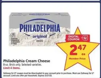 Safeway Philadelphia Cream Cheese offer