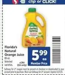 Safeway Florida's Natural Orange Juice offer