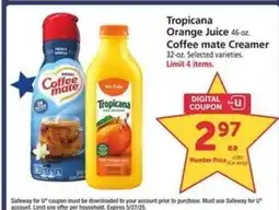 Safeway Tropicana Orange Juice & Coffee mate Creamer offer
