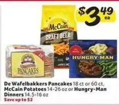Winn Dixie De Wafelbakkers Pancakes, McCain Potatoes, or Hungry-Man Dinners offer