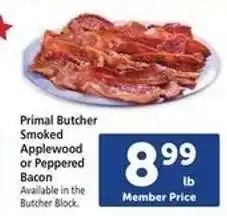 Safeway Primal Butcher Smoked Applewood or Peppered Bacon offer