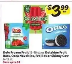 Winn Dixie Dole Frozen Fruit or Outshine Fruit Bars, Oreo Novelties, Frollies or Skinny Cow offer