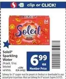Safeway Soleil Sparkling Water offer