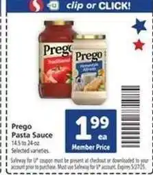 Safeway Prego Pasta Sauce offer
