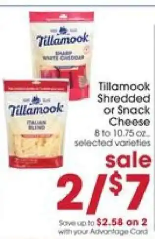 Giant Eagle Tillamook Shredded or Snack Cheese offer