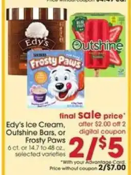 Giant Eagle Edy's Ice Cream, Outshine Bars, or Frosty Paws offer