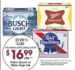 Kroger Pabst, Busch or Miller High Life offer
