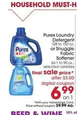 Giant Eagle Purex Laundry Detergent or Snuggle Fabric Softener offer
