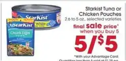 Giant Eagle Starkist Tuna or Chicken Pouches offer