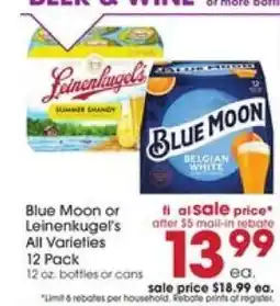 Giant Eagle Blue Moon or Leinenkugel's All Varieties 12 Pack offer