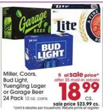Giant Eagle Miller, Coors, Bud Light, Yuengling Lager or Garage Beer offer