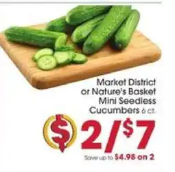 Giant Eagle Market District or Nature's Basket Mini Seedless Cucumbers offer