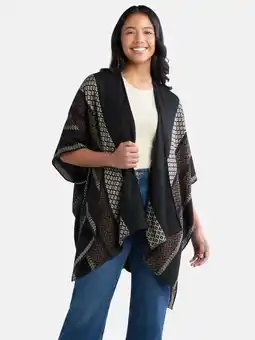 Walmart Time and Tru Women's Ruana with Stripes, Black, One Size Fits Most offer