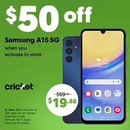 Walmart Cricket Wireless Samsung Galaxy A15 5G 64GB (Prepaid), Blue Black offer