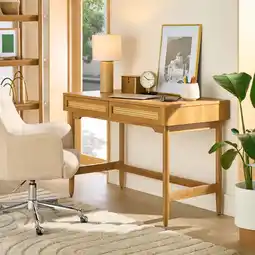 Walmart Better Homes & Gardens Springwood Caning Desk, Light Honey Finish offer