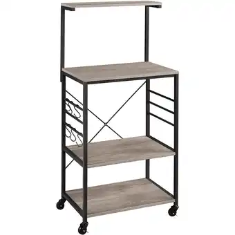 Walmart Alden Design Wooden Baker's Rack Storage Cart with Side Hooks for Kitchen, Gray offer