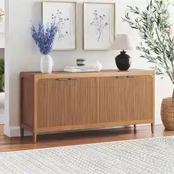 Walmart My Texas House Linden Fluted Buffet Cabinet Sideboard with Adjustable Shelves, Warm Brown offer