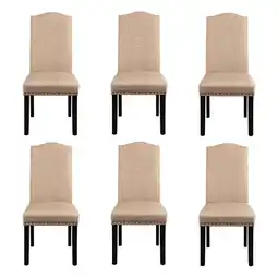 Walmart Alden Design 6 Pieces Fabric Upholstered Parson Dining Chairs with Solid Wood Legs, Khaki offer