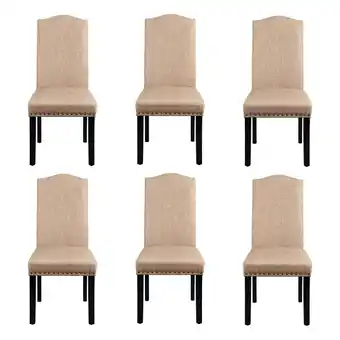 Walmart Alden Design 6 Pieces Fabric Upholstered Parson Dining Chairs with Solid Wood Legs, Khaki offer