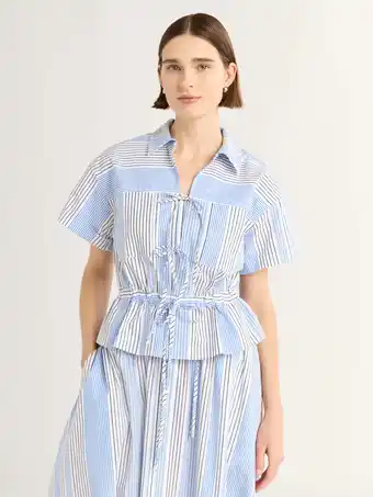 Walmart Free Assembly Women's and Women's Plus Bow Front Cotton Utility Shirt with Short Sleeves, XS-4X offer