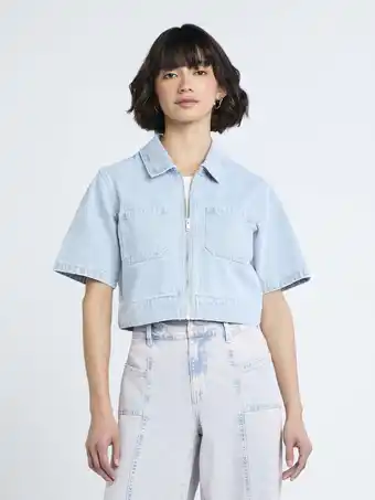 Walmart Madden NYC Women's Cropped Zip Up Trucker Jacket offer